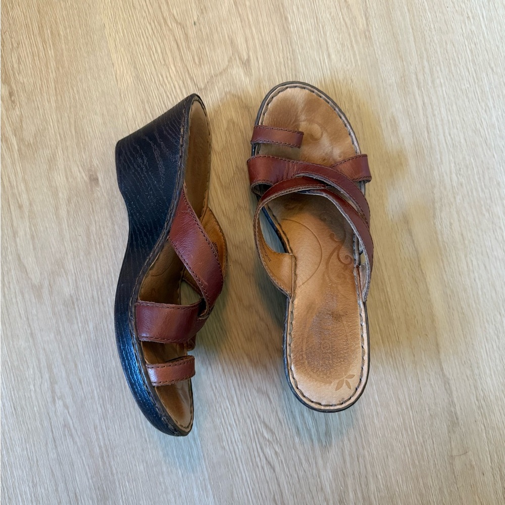 Born Brown Leather Wedge Sandals